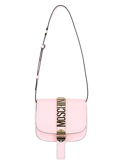 Shop Moschino Leather Logo Shoulder Bag In Rose