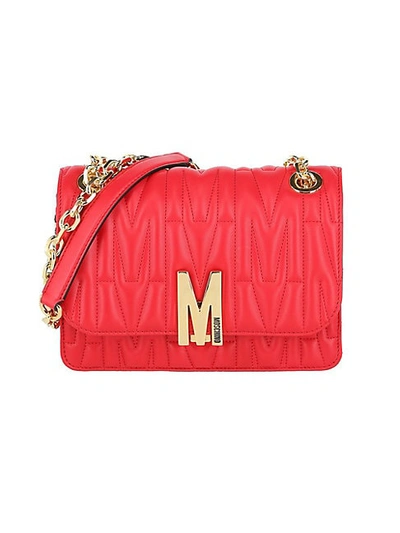 Shop Moschino Quilted Leather Shoulder Bag In Red