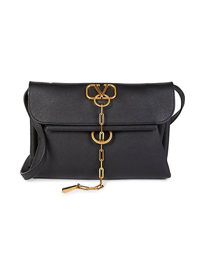 Shop Valentino V-logo Leather Crossbody Bag In Black