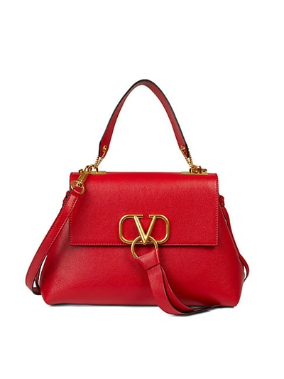 Shop Valentino Logo Flap-top Leather Crossbody Bag In Red