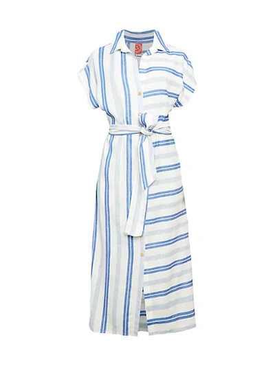 Shop Red Carter Stripe Linen-blend Midi Shirtdress In Navy