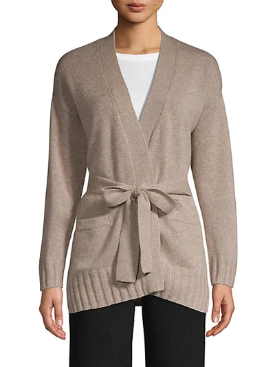 Shop Amicale Belted Cashmere Cardigan In Grey