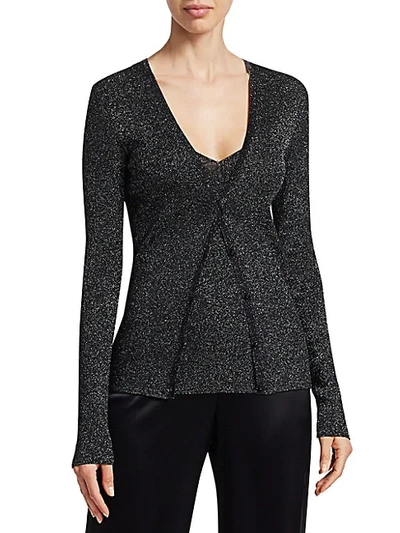 Shop St John Evening Sparkle Rib-knit Cardigan In Caviar