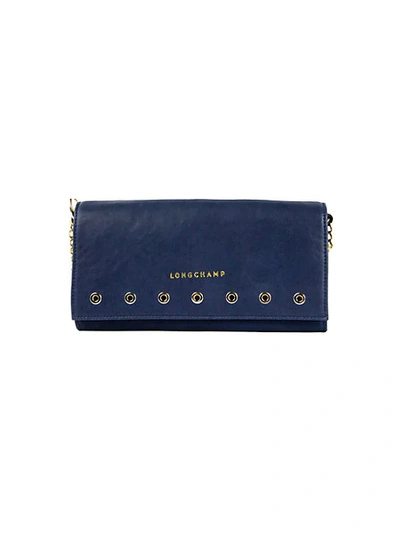 Shop Longchamp Paris Rocks Leather Wallet-on-chain In Navy