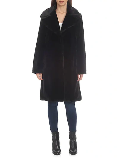 Shop Avec Les Filles Notched Faux-fur Coat In Charcoal