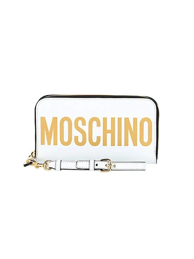 Shop Moschino Women's Logo-print Continental Leather Wallet In White Gold