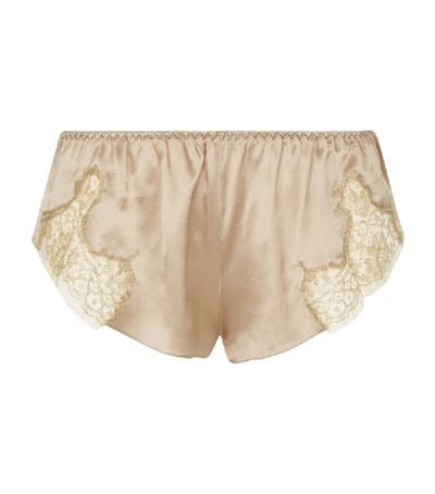Shop Gilda & Pearl Satin Lace Shorts In Beige