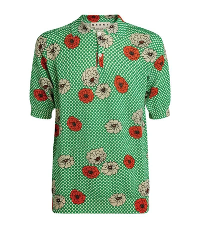 Shop Marni Knit Floral Polka-dot Polo Shirt