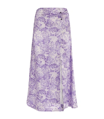 Shop Ganni Satin Floral Print Skirt