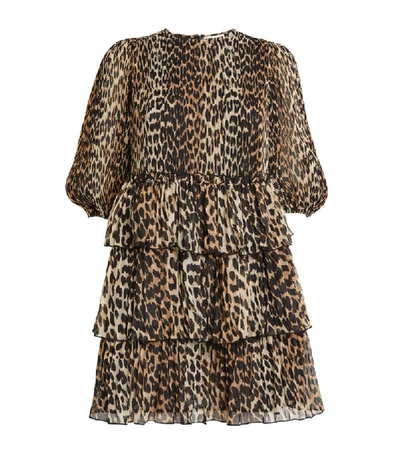 Shop Ganni Tiered Leopard Print Dress