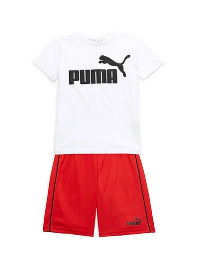 Shop Puma Little Boy's 2-piece Graphic T-shirt & Shorts Set In  White