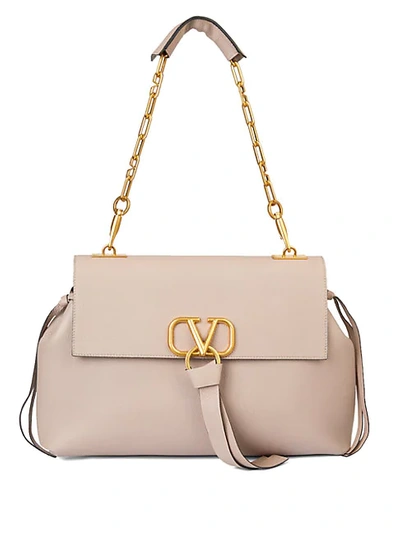 Shop Valentino Women's Logo Flap-top Leather Shoulder Bag In Powder