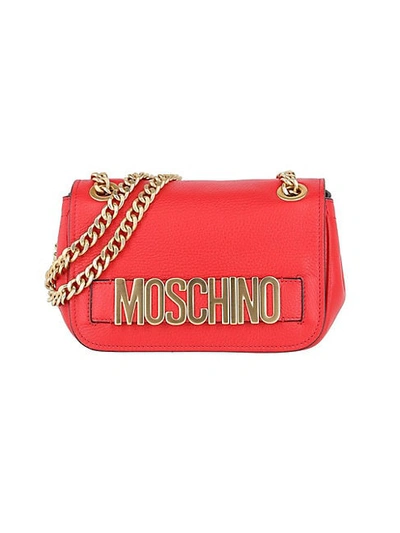 Shop Moschino Logo Chain-strap Leather Shoulder Bag In Red