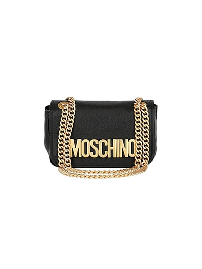 Shop Moschino Women's Logo Leather Chain Shoulder Bag In Black