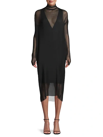 Shop Akris Textured High-low Midi Dress In Black