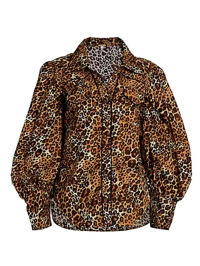 Shop Johanna Ortiz African Roots Puff-sleeve Shirt In Leopard