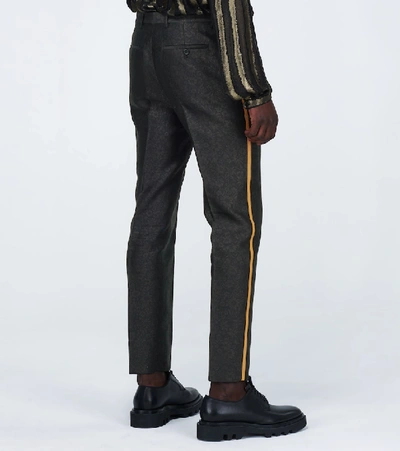 Shop Saint Laurent Floral Wool-blend Jacquard Pants In Black