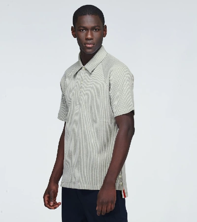 Shop Thom Browne Short-sleeved Seersucker Polo Knit In Grey