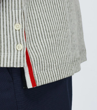 Shop Thom Browne Short-sleeved Seersucker Polo Knit In Grey