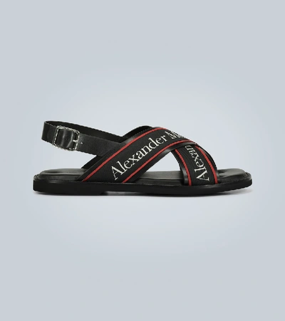 Shop Alexander Mcqueen Leather Logo Sandals In Black