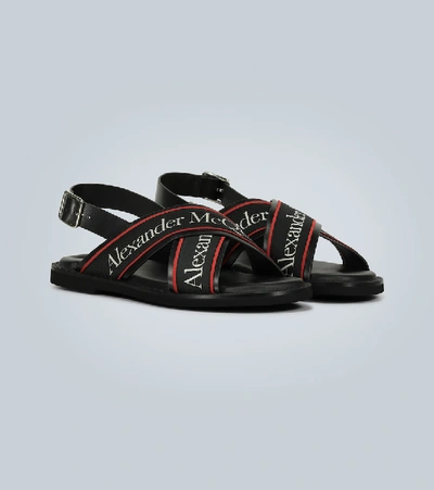 Shop Alexander Mcqueen Leather Logo Sandals In Black