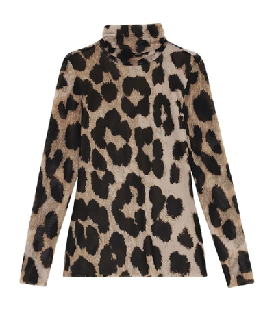 Shop Ganni Leopard Print Rollneck Blouse