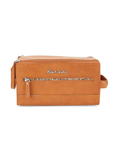 Shop Robert Graham Buck Pebbled Faux Leather Shaving Case In Cognac