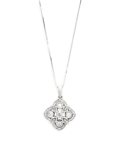 Shop Saks Fifth Avenue Diamond And 18k White Gold Flower Pendant Necklace