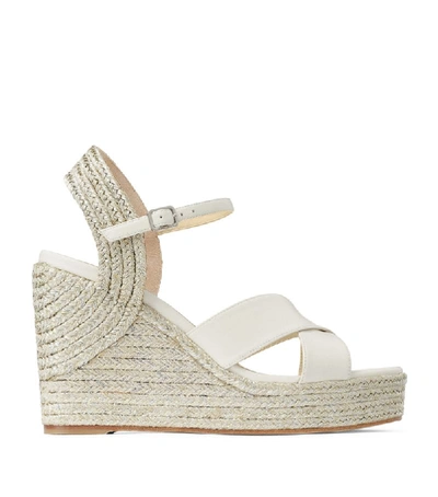 Shop Jimmy Choo Dellena 100 Leather Wedge Sandals In White