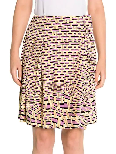 Shop Prada Crepe De Chine Weave Print Pleated Skirt In Begonia Weave