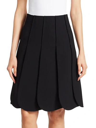 Shop Valentino Scallop Pleated A-line Skirt In Black