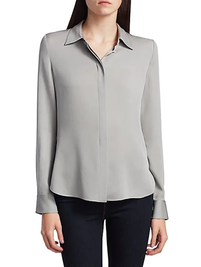 Shop Theory Core Silk Button-down Shirt In Grey Violet
