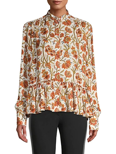 Shop Derek Lam Silk Paisley Ruffle Hem Blouse In Black