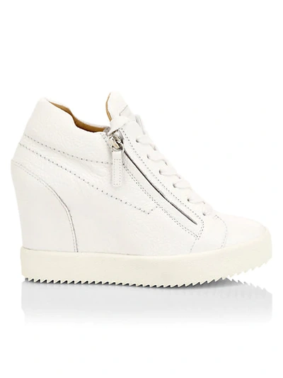 Shop Giuseppe Zanotti Addy Double-zip Leather Wedge Sneakers In Bianco