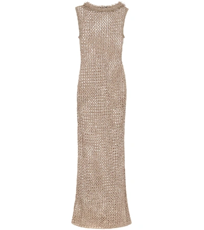 Shop Alanui Dune Cotton And Silk-knit Maxi Dress In Beige