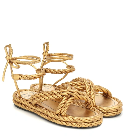 Shop Valentino The Rope Leather Sandals In Gold