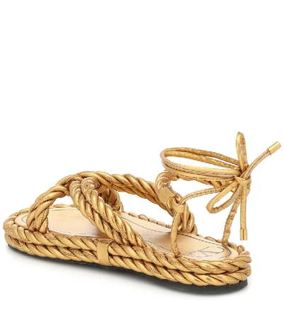 Shop Valentino The Rope Leather Sandals In Gold