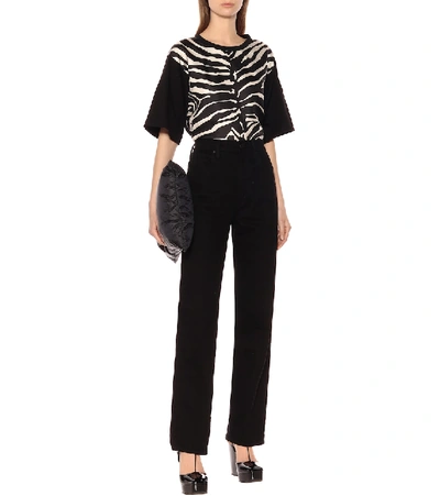 Shop Moncler Zebra-print Silk And Cotton T-shirt In Black