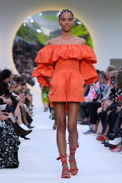 Shop Valentino Cotton-blend Playsuit In Orange