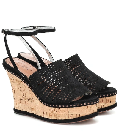 Shop Alaïa Suede Wedge Sandals In Black