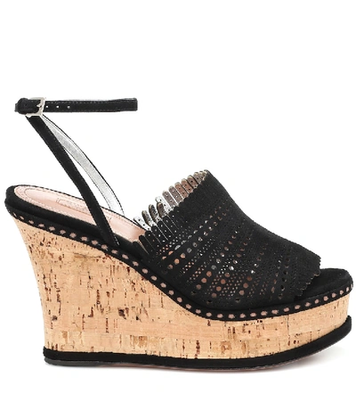 Shop Alaïa Suede Wedge Sandals In Black