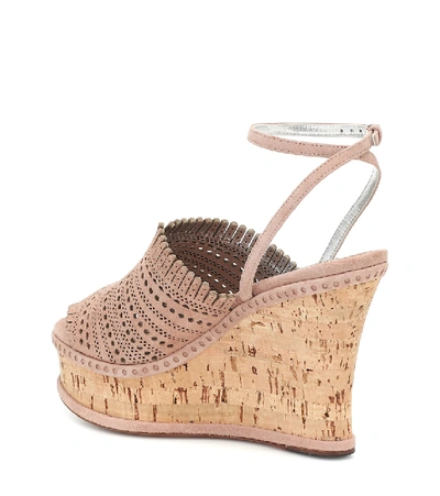 Shop Alaïa Suede Wedge Sandals In Beige