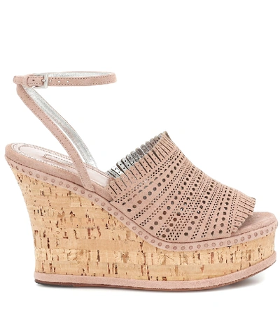 Shop Alaïa Suede Wedge Sandals In Beige