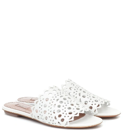 Shop Alaïa Leather Slides In White