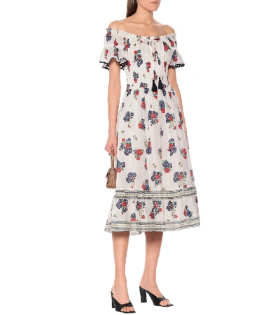 Shop Tory Burch Meadow Folly Cotton Voile Midi Dress In Beige