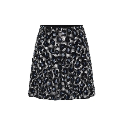 Shop Adam Selman Sport Embellished Leopard-print Miniskirt In Blue