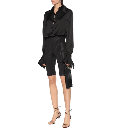 Shop Mugler Satin Blouse Bodysuit In Black