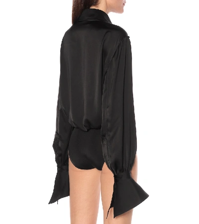 Shop Mugler Satin Blouse Bodysuit In Black