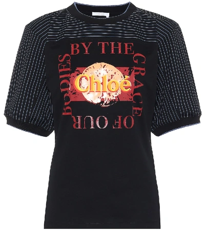 Shop Chloé Logo Cotton-jersey Top In Black