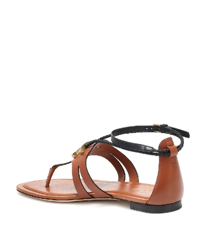 Shop Tod's T Leather Thong Sandals In Brown